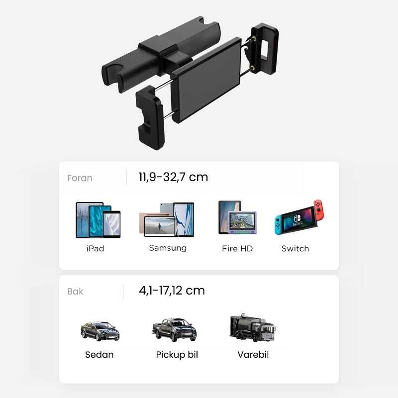 Tablet-kiinnike auton niskatukeen